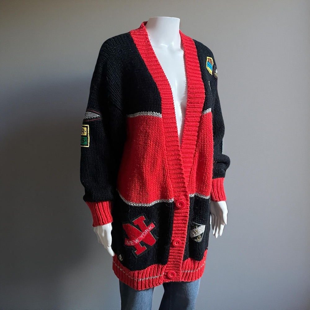 Vintage Black & Red Patchwork Cardigan (Estimated Late 80s–Early 90s) - Picture 3 of 14